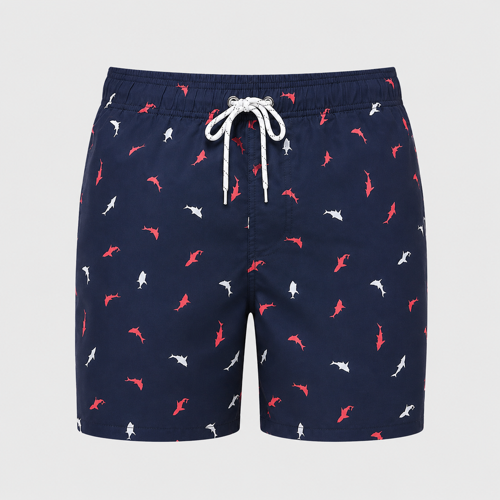 Men's Colored Sharks Quick-Dry Swim Shorts Black Canvas