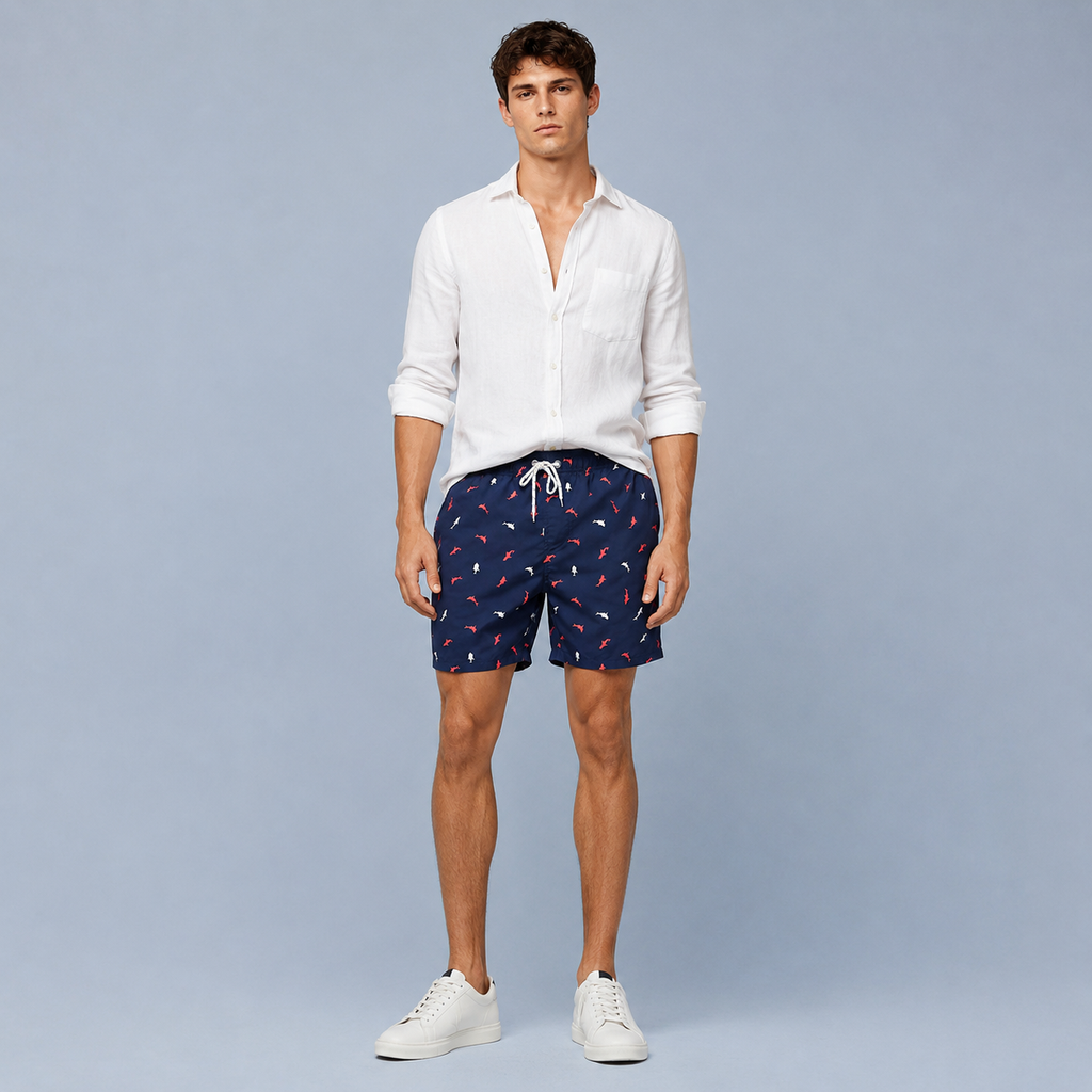 Men's Colored Sharks Quick-Dry Swim Shorts Black Canvas