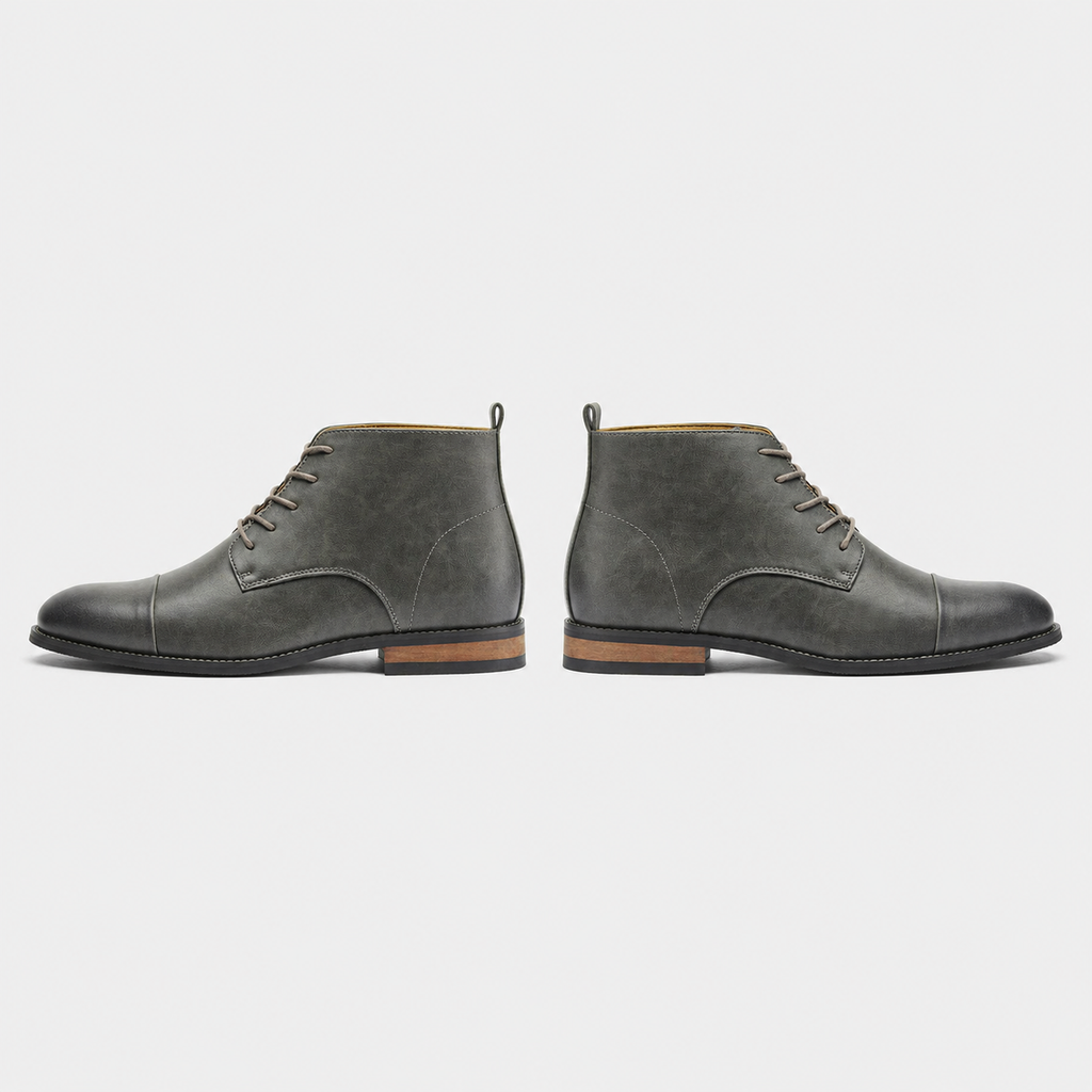 Men's Comfort Leather Ankle Boots Black Canvas