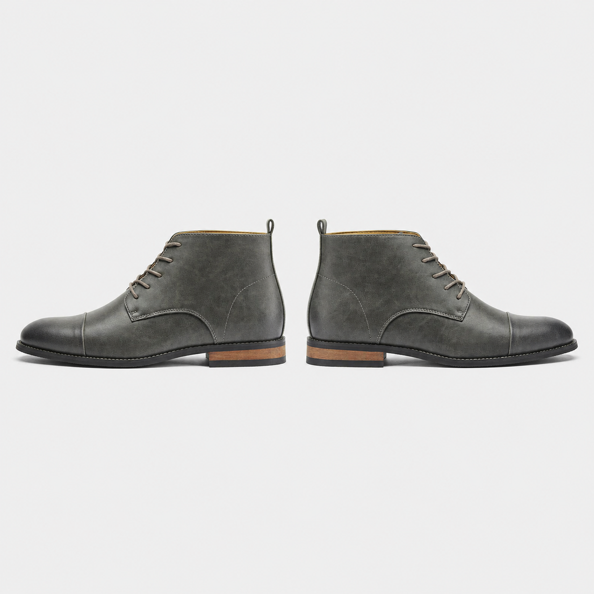Men's Comfort Leather Ankle Boots Black Canvas