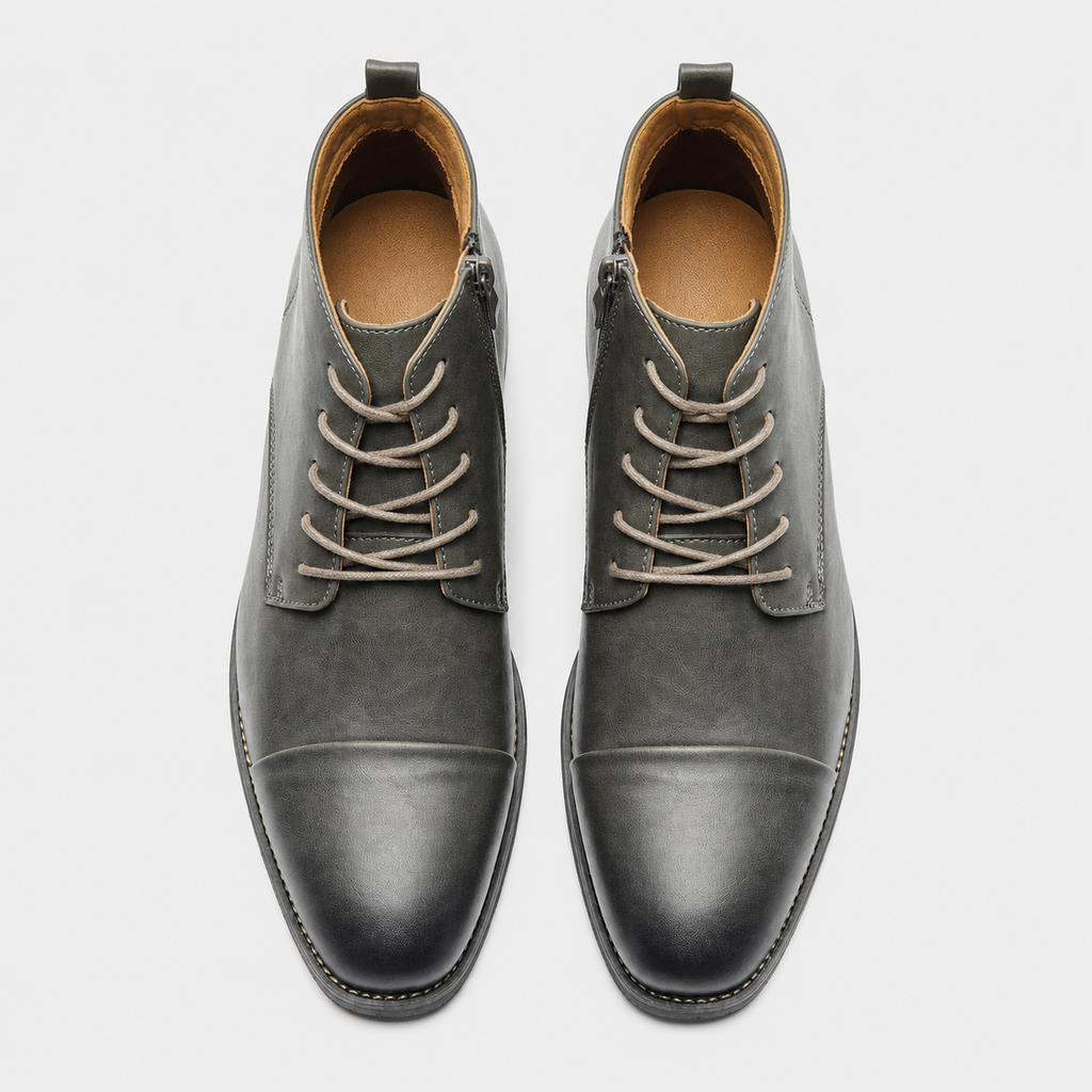Men's Comfort Leather Ankle Boots Black Canvas
