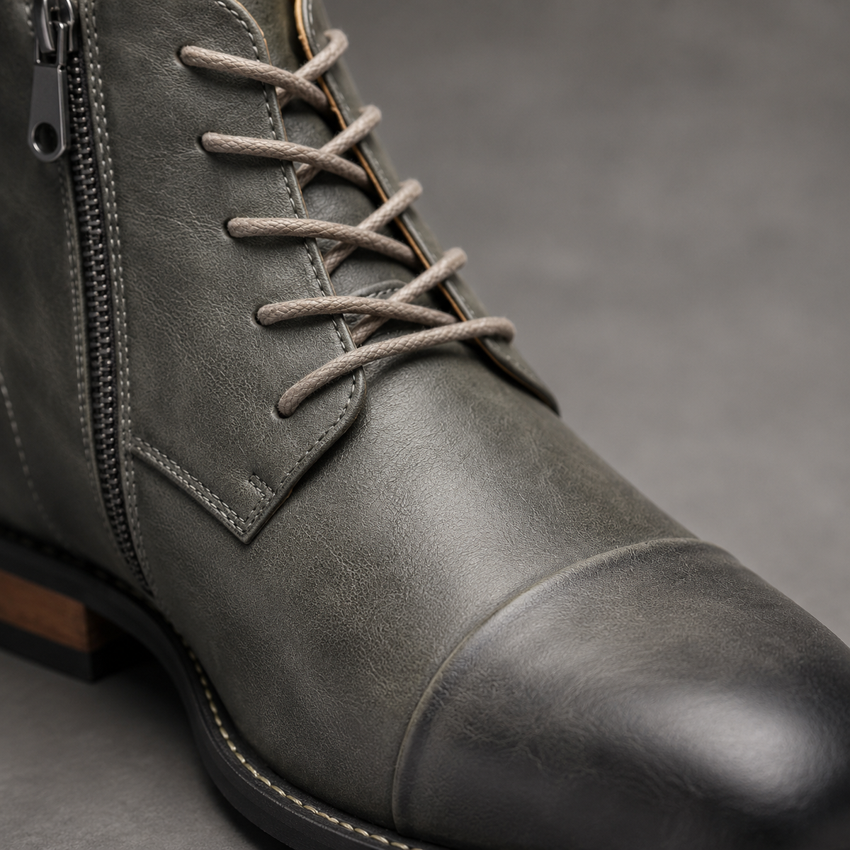 Men's Comfort Leather Ankle Boots Black Canvas