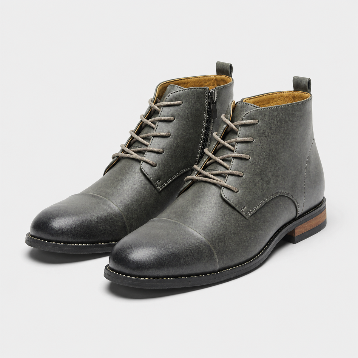 Men's Comfort Leather Ankle Boots Black Canvas