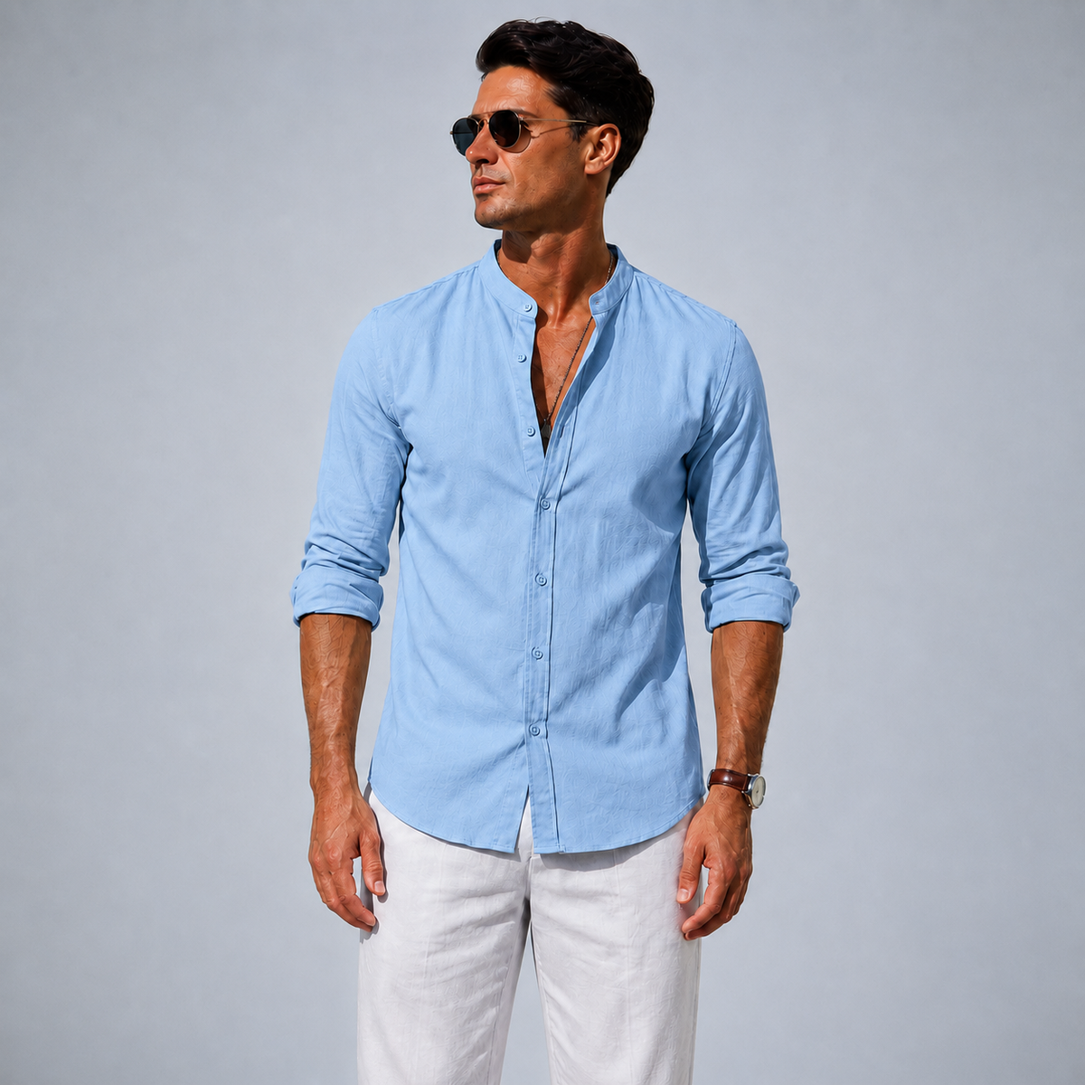 Men's Cotton Button-Down Long Sleeve Shirt Black Canvas
