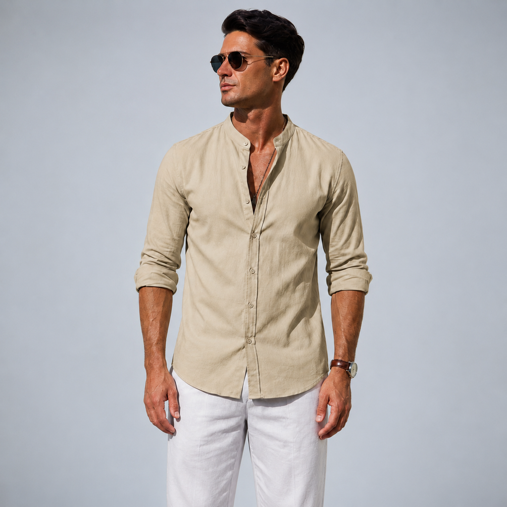 Men's Cotton Button-Down Long Sleeve Shirt Black Canvas