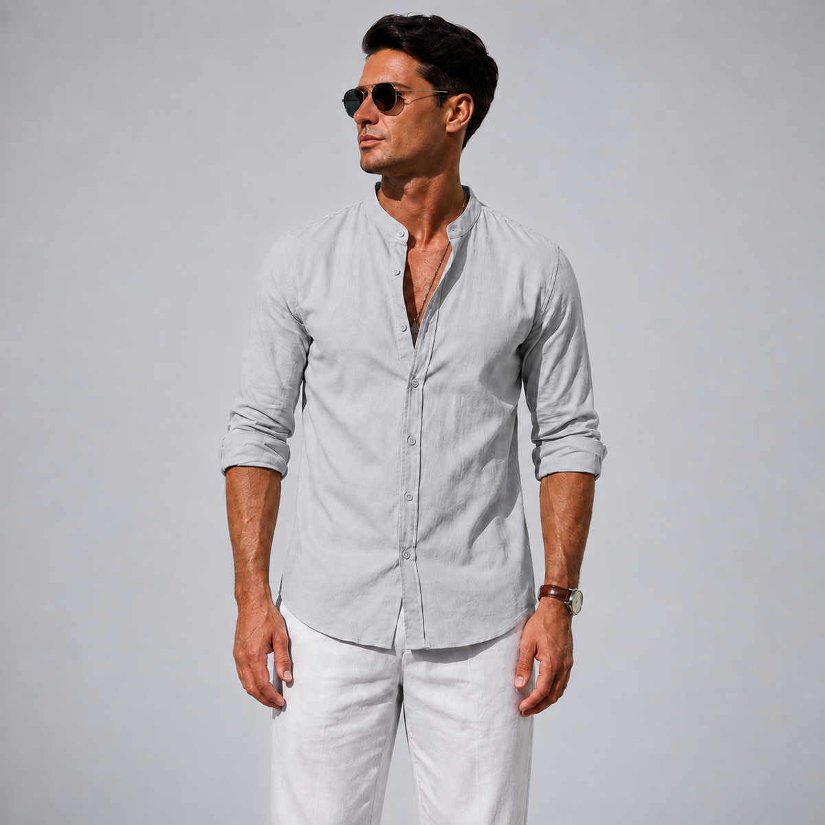 Men's Cotton Button-Down Long Sleeve Shirt Black Canvas
