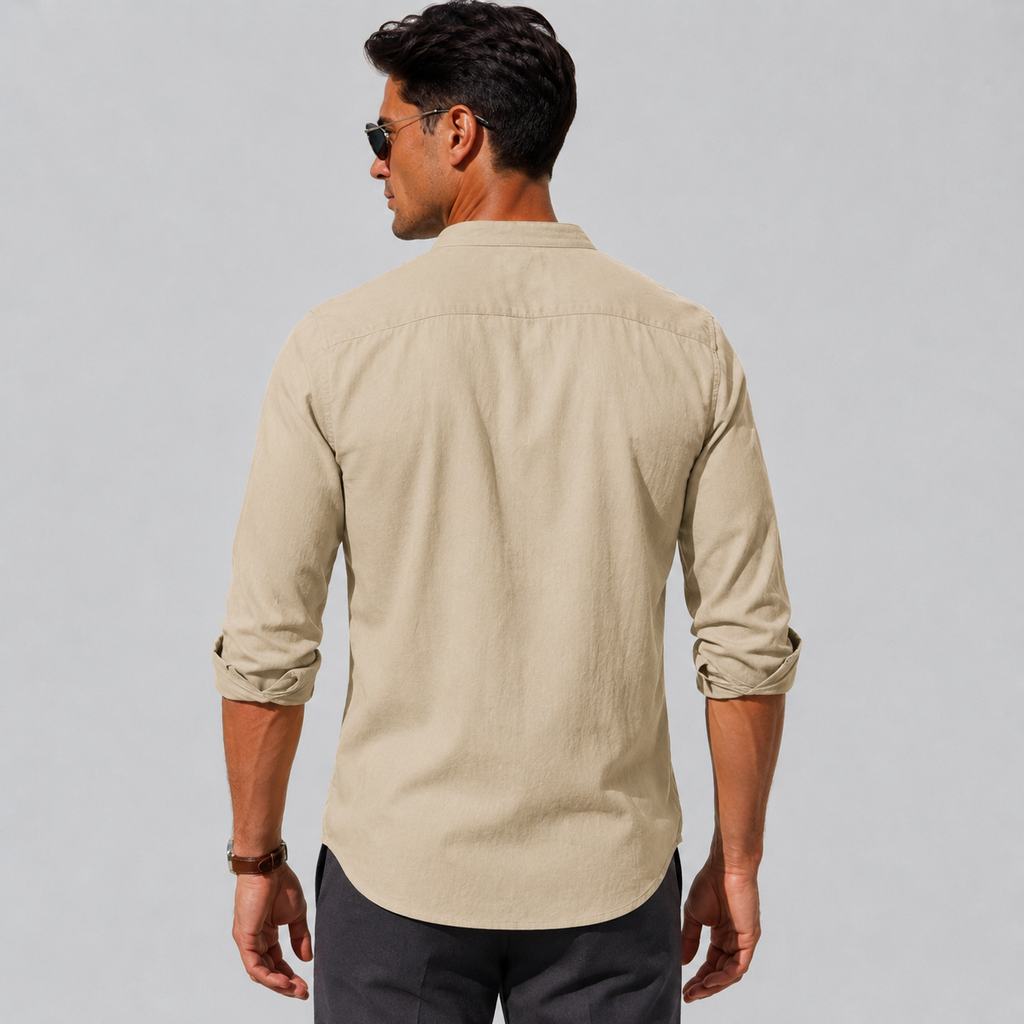 Men's Cotton Button-Down Long Sleeve Shirt Black Canvas