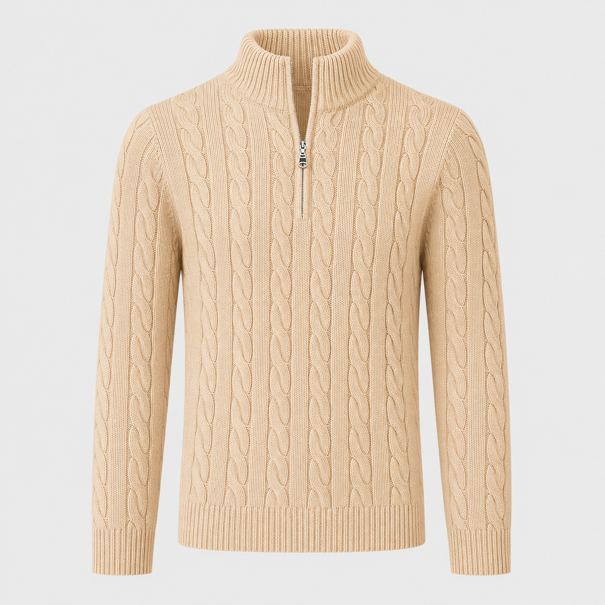 Men's Cotton Cable Knit Zip Turtleneck Jumper Black Canvas