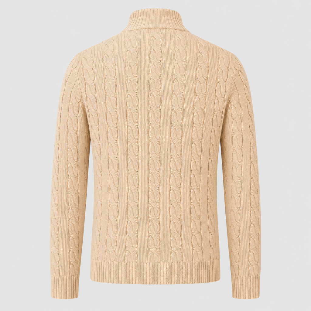 Men's Cotton Cable Knit Zip Turtleneck Jumper Black Canvas