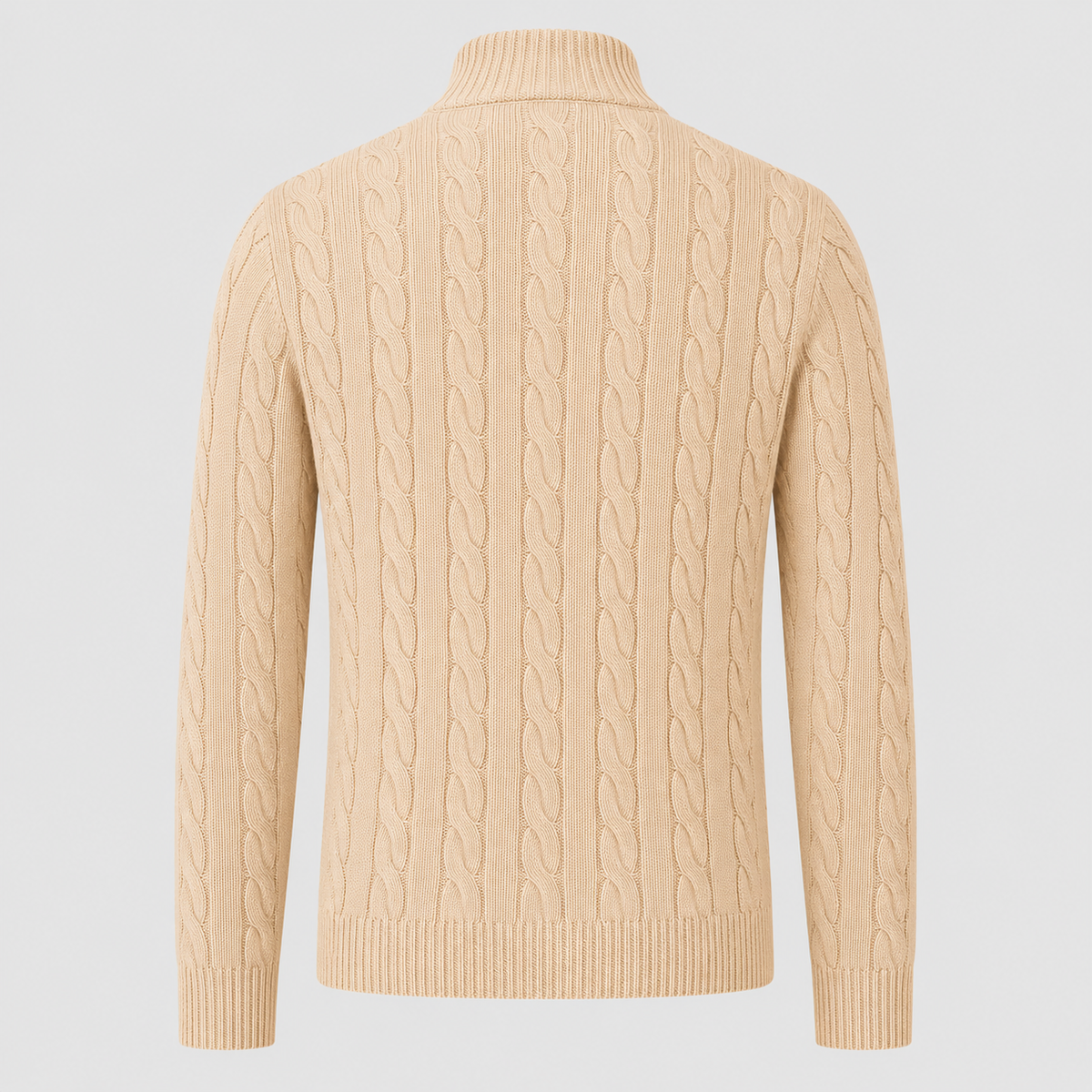 Men's Cotton Cable Knit Zip Turtleneck Jumper Black Canvas