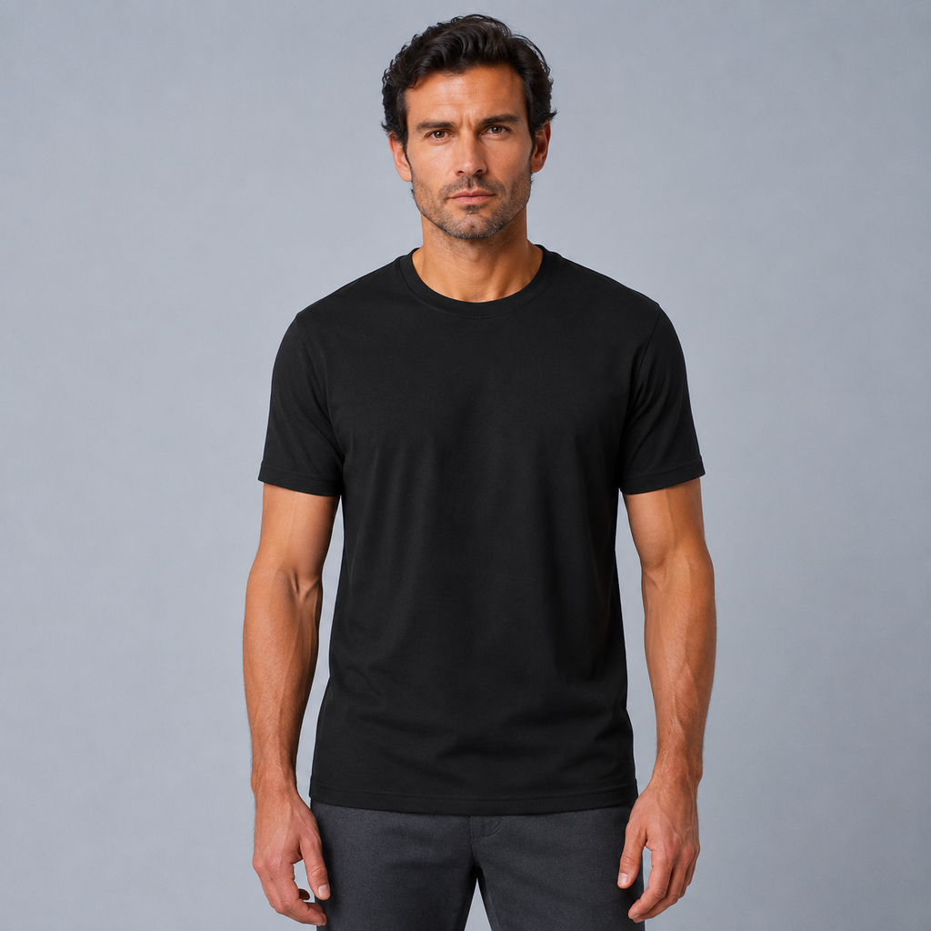 Men's Cotton Crew Neck Soft Touch T-Shirt Black Canvas