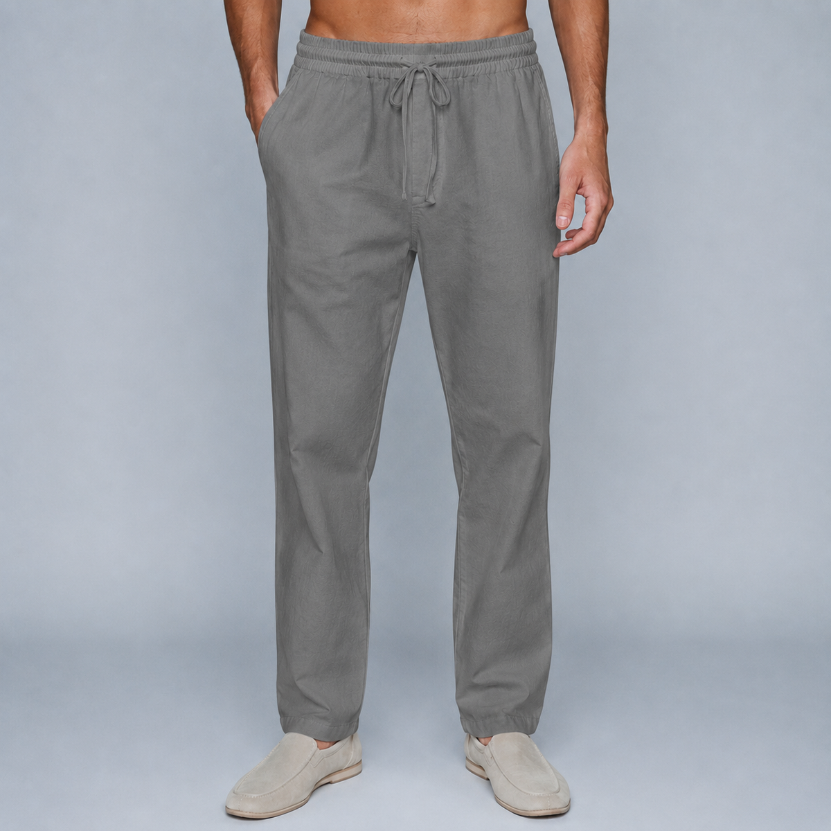 Men's Cotton Drawstring Jogger Trousers Black Canvas