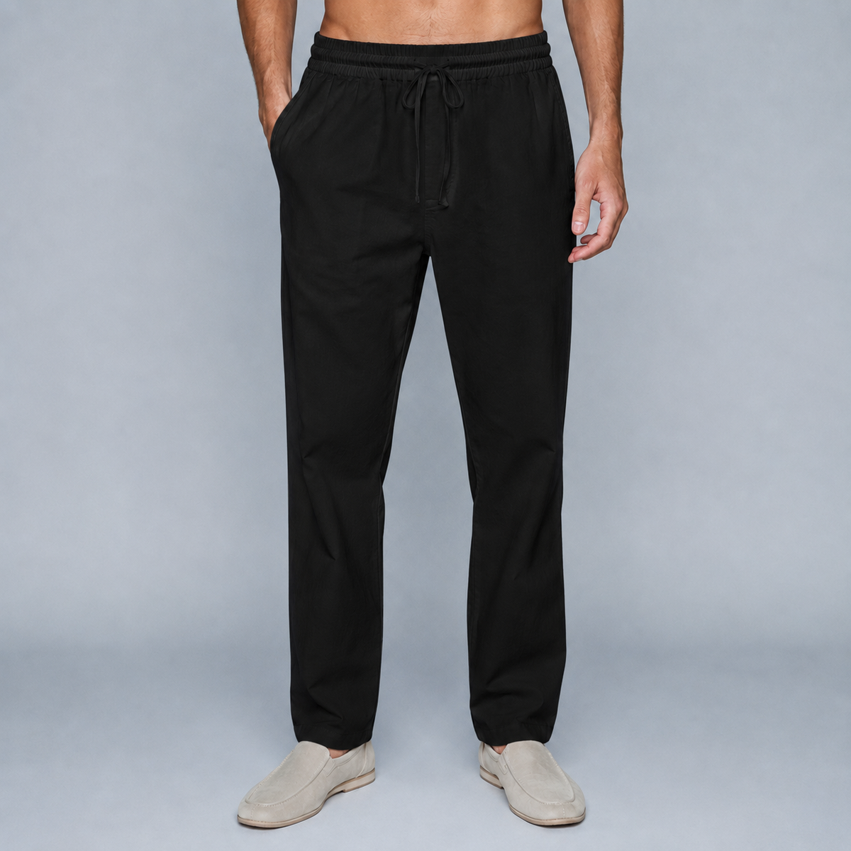 Men's Cotton Drawstring Jogger Trousers Black Canvas