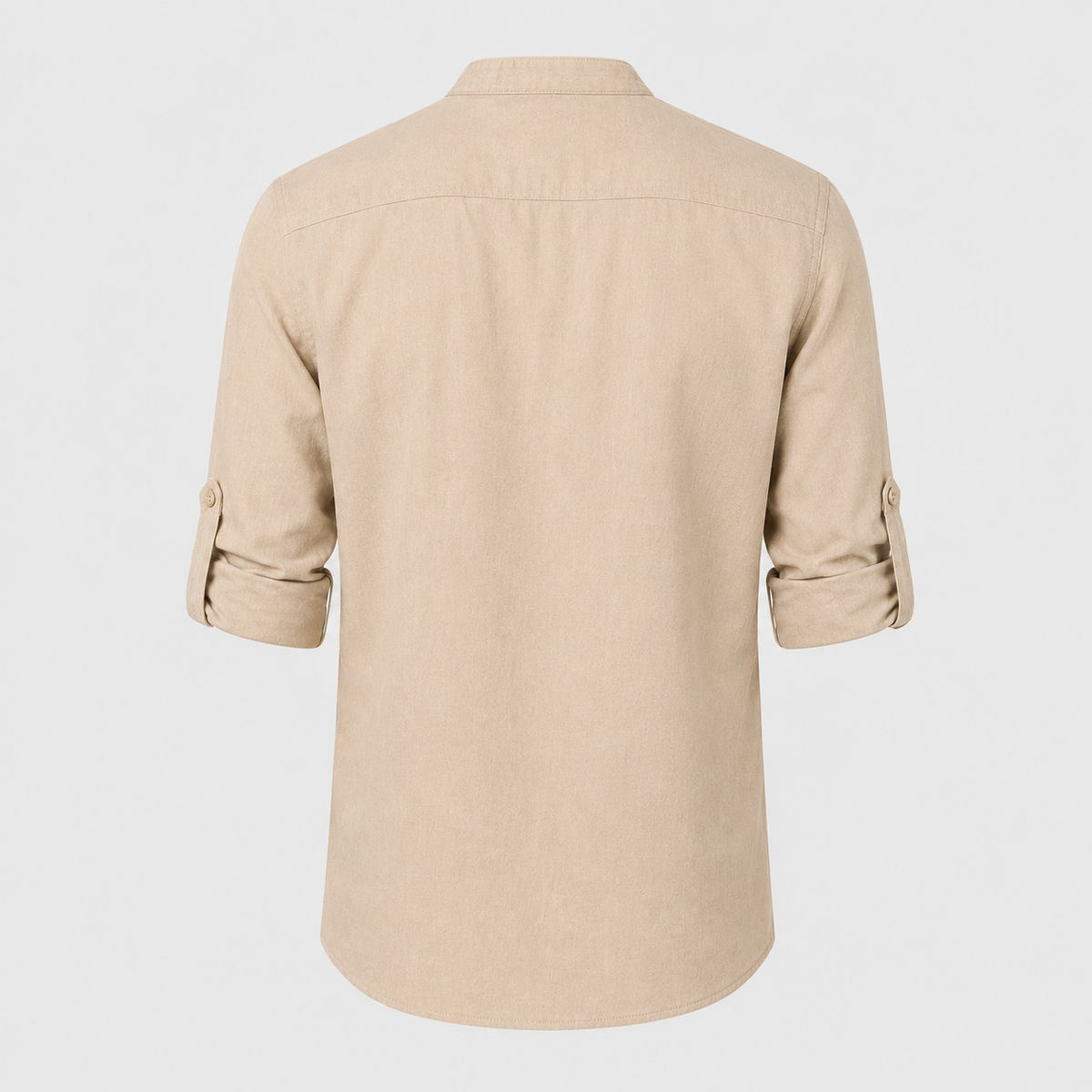 Men's Cotton Henley Stand Collar Long Sleeve Shirt Black Canvas