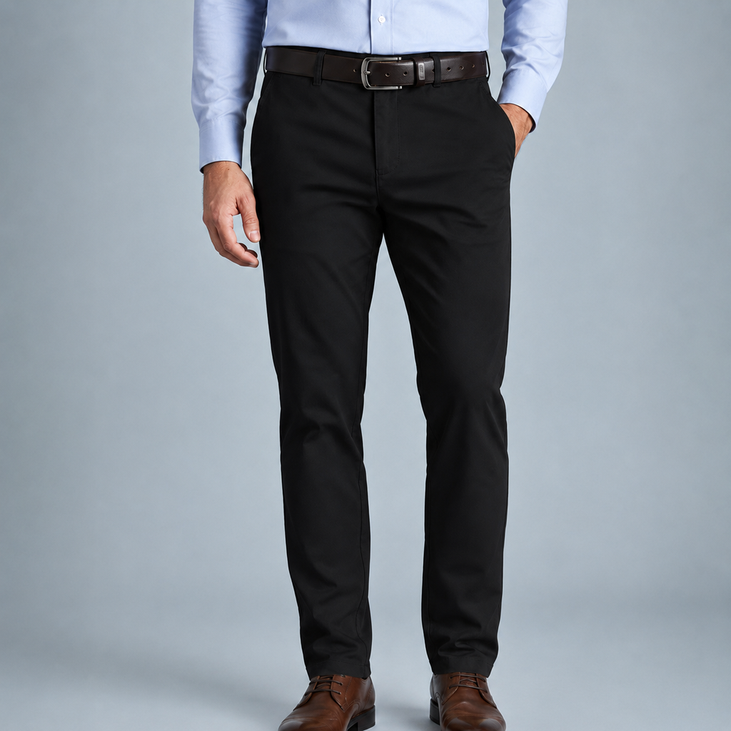 Men's Cotton High Waist Straight Leg Trousers Black Canvas