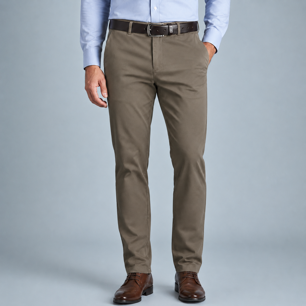 Men's Cotton High Waist Straight Leg Trousers Black Canvas