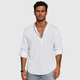 Men's Cotton Linen Half-Button Stand Collar Shirt Black Canvas
