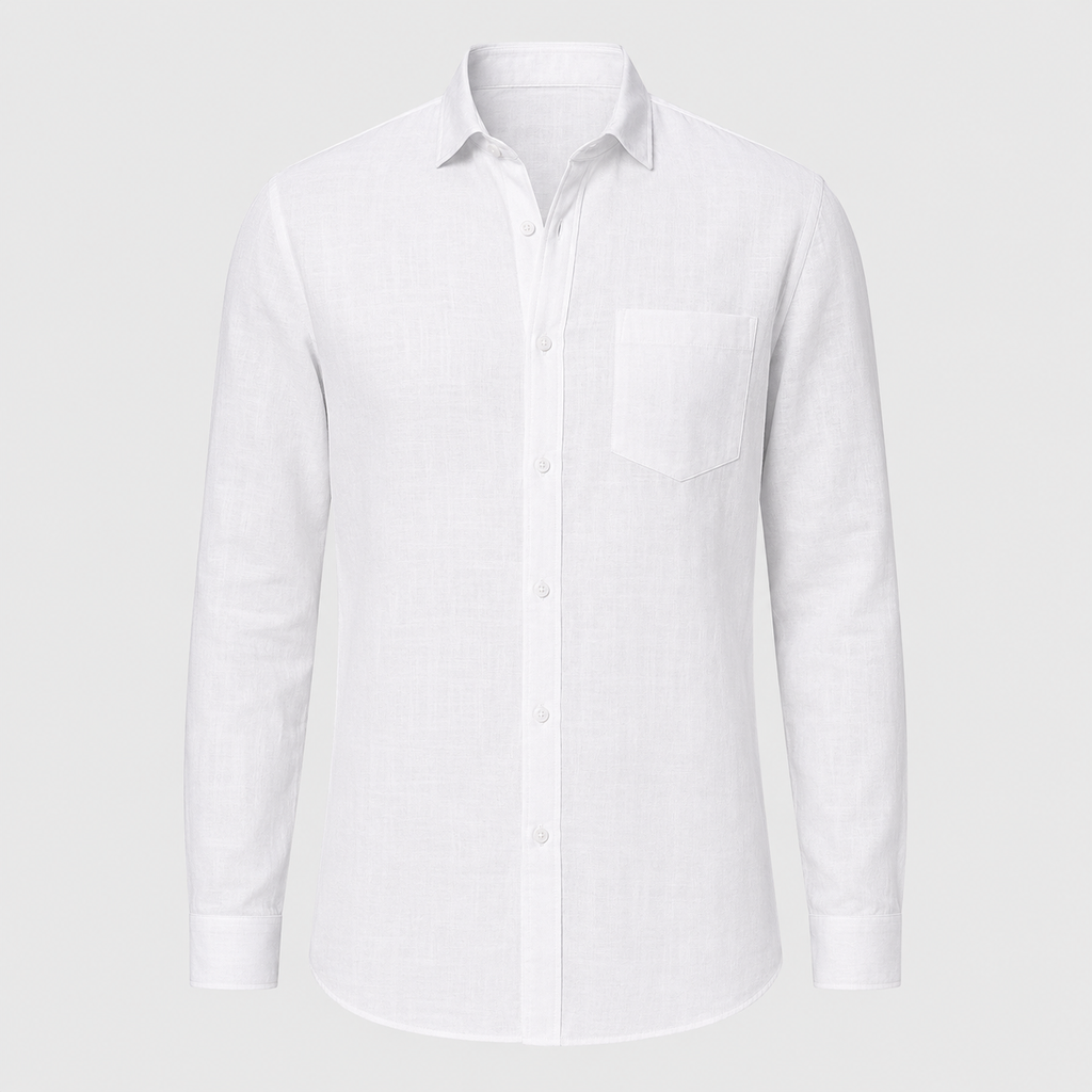 Men's Cotton Linen Lapel Long Sleeve Shirt Black Canvas