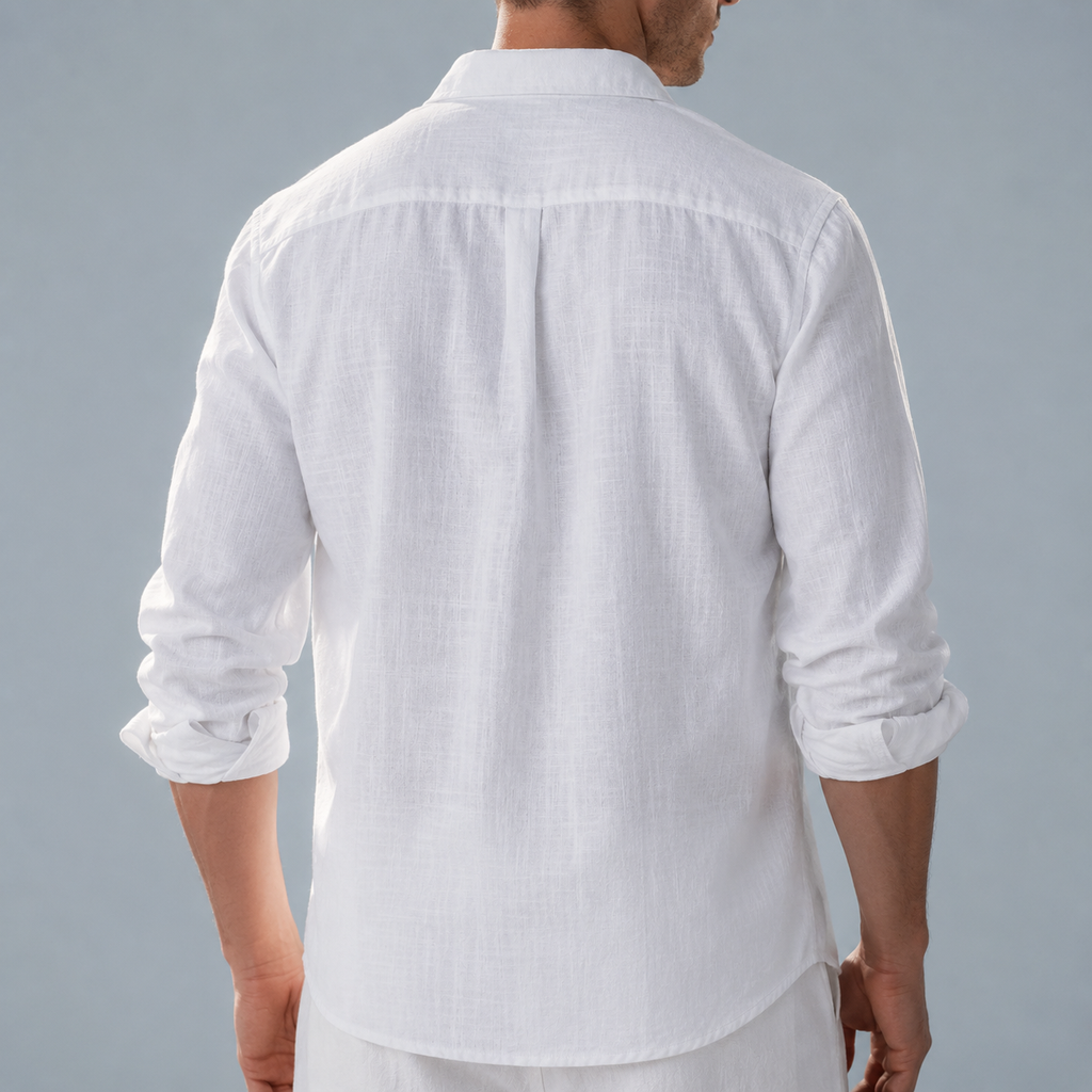 Men's Cotton Linen Lapel Long Sleeve Shirt Black Canvas