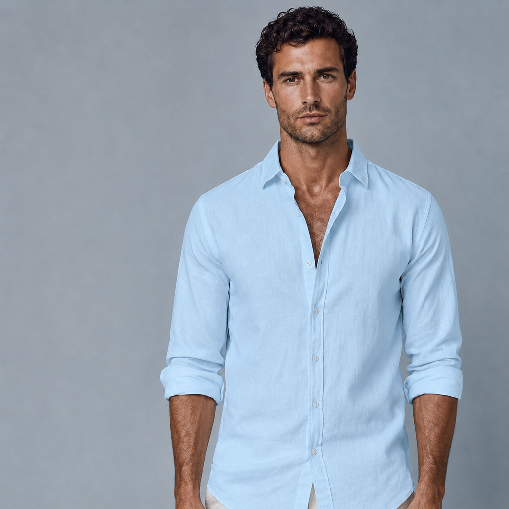 Men's Cotton Linen Long Sleeve Relaxed Shirt Black Canvas
