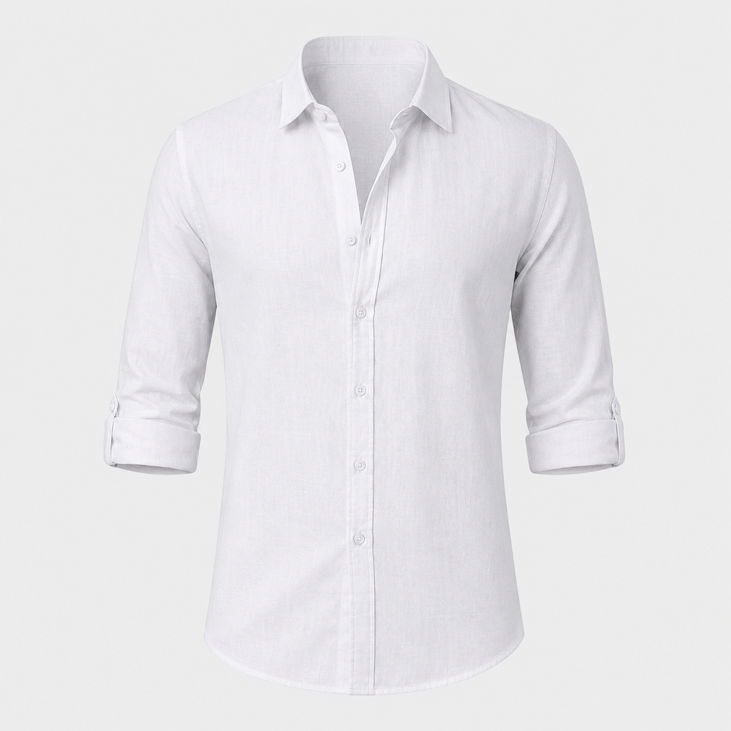 Men's Cotton Linen Long Sleeve Relaxed Shirt Black Canvas