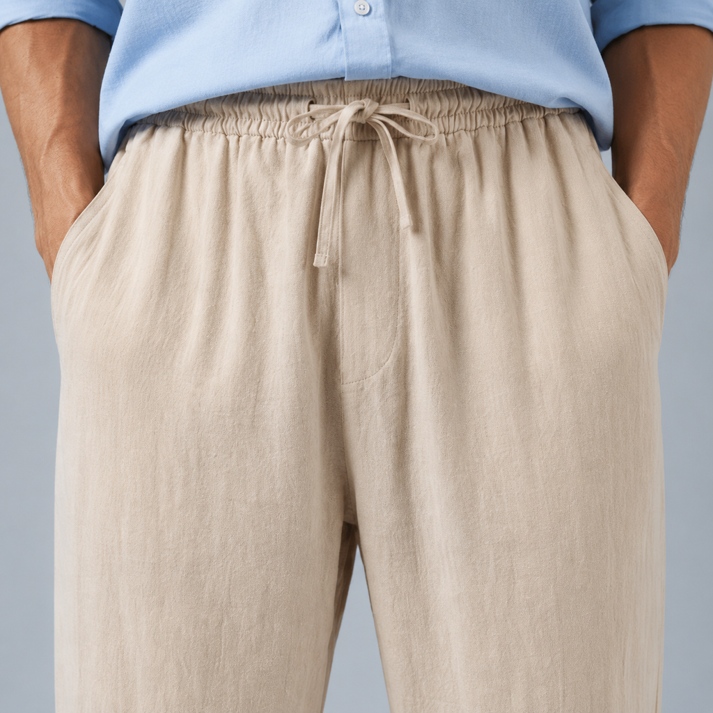 Men's Cotton Linen Straight Leg Trousers Black Canvas