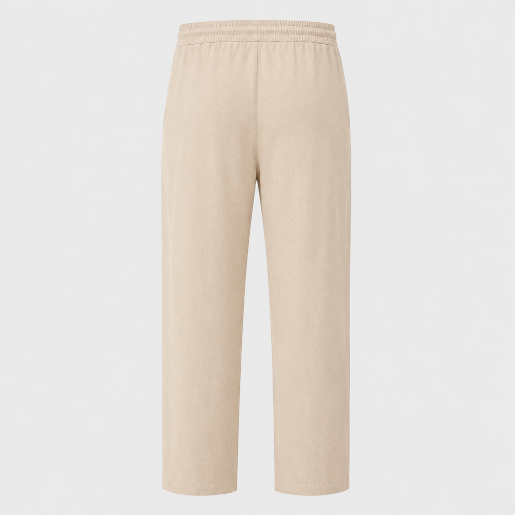 Men's Cotton Linen Straight Leg Trousers Black Canvas