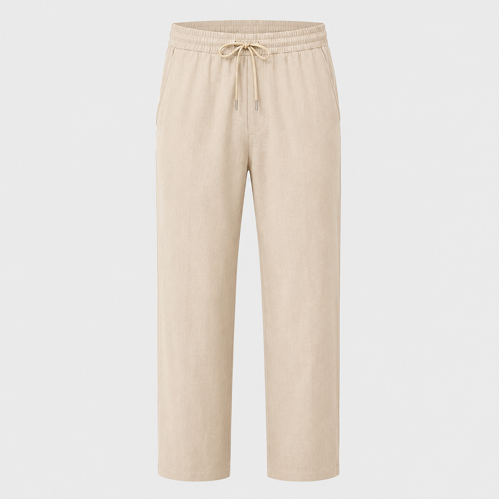 Men's Cotton Linen Straight Leg Trousers Black Canvas