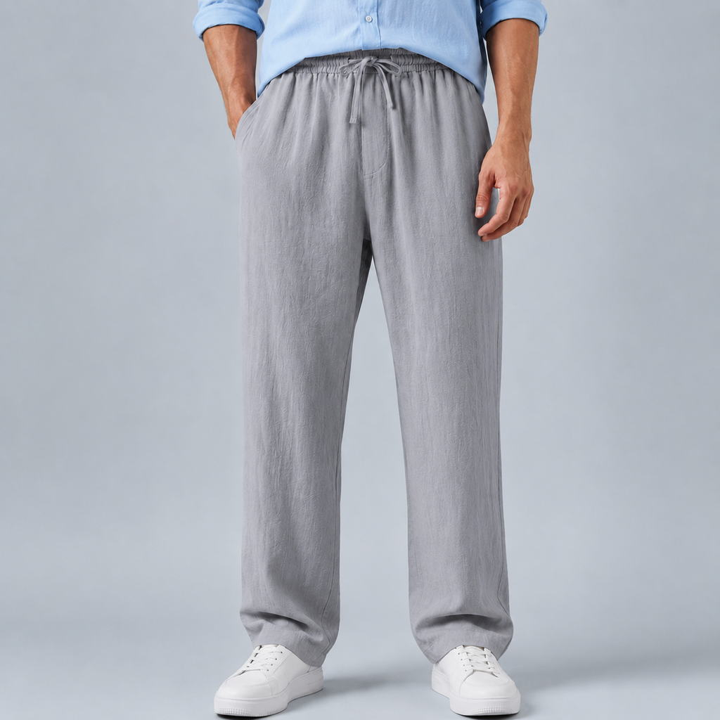 Men's Cotton Linen Straight Leg Trousers Black Canvas