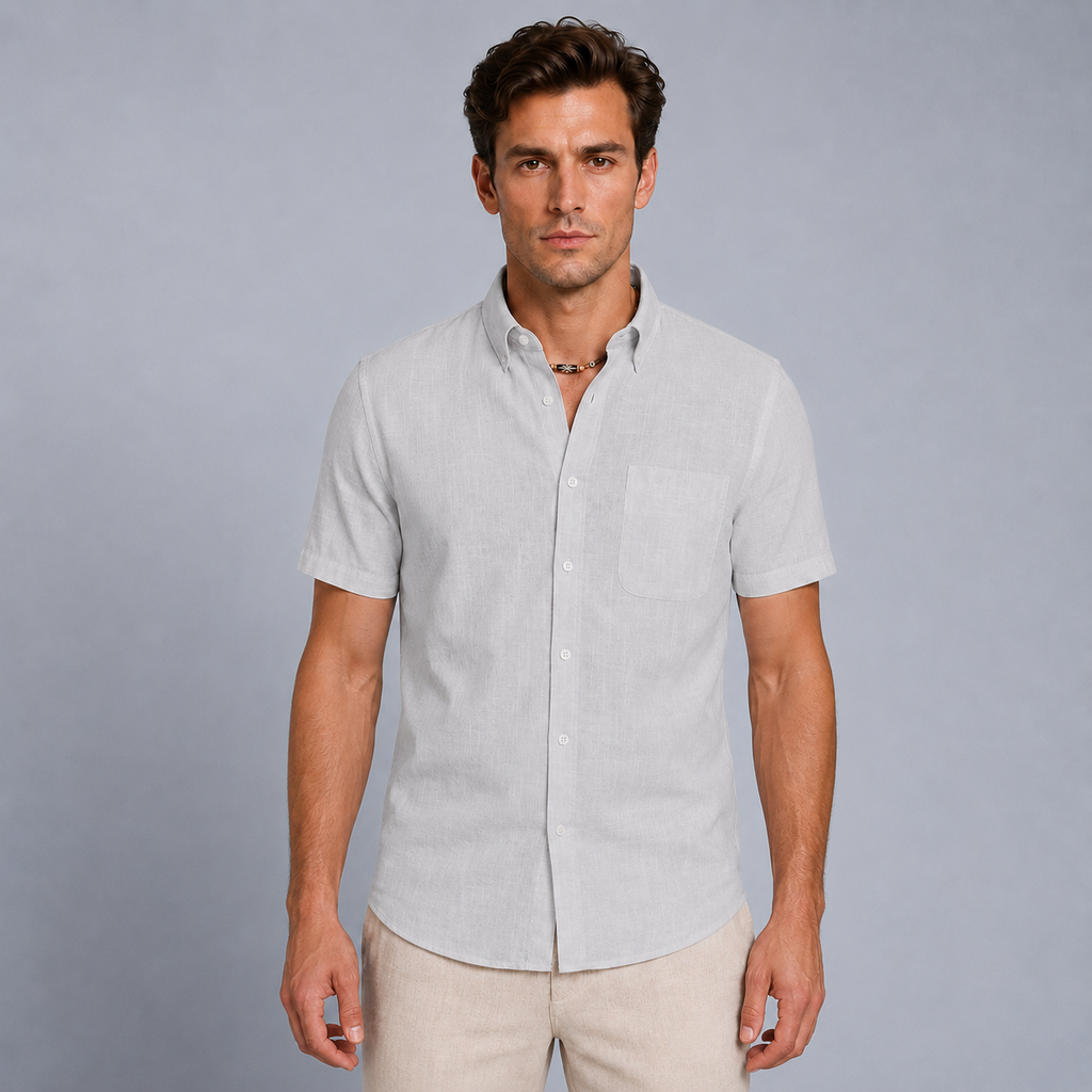 Men's Cotton Short Sleeve Pocket Button-Down Shirt Black Canvas