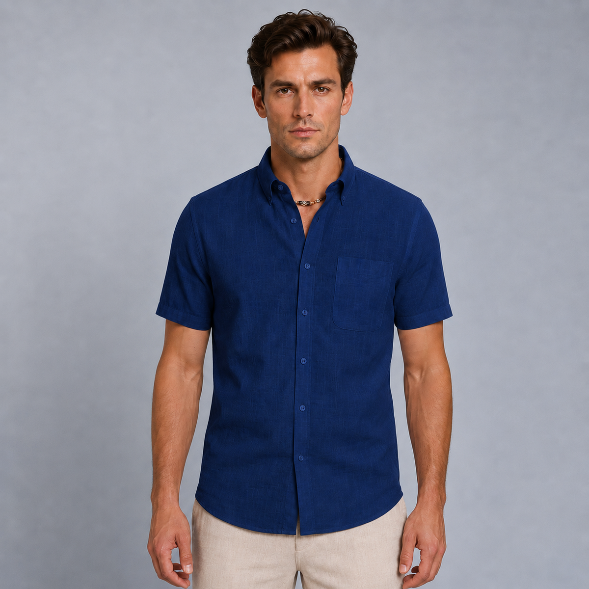 Men's Cotton Short Sleeve Pocket Button-Down Shirt Black Canvas