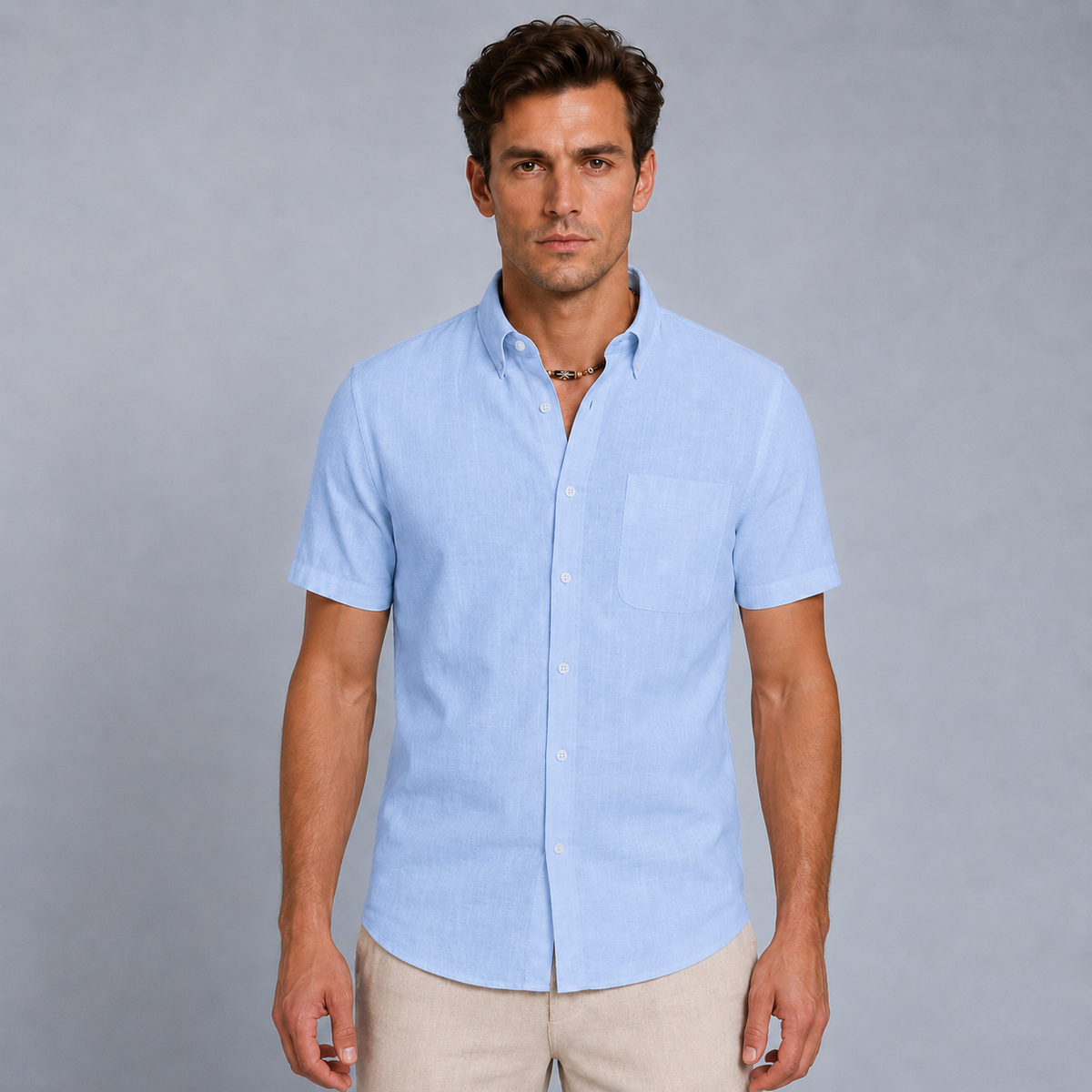 Men's Cotton Short Sleeve Pocket Button-Down Shirt Black Canvas