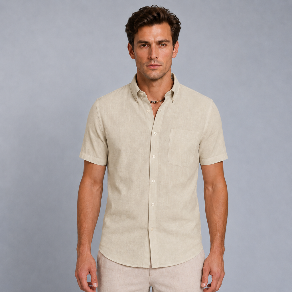 Men's Cotton Short Sleeve Pocket Button-Down Shirt Black Canvas