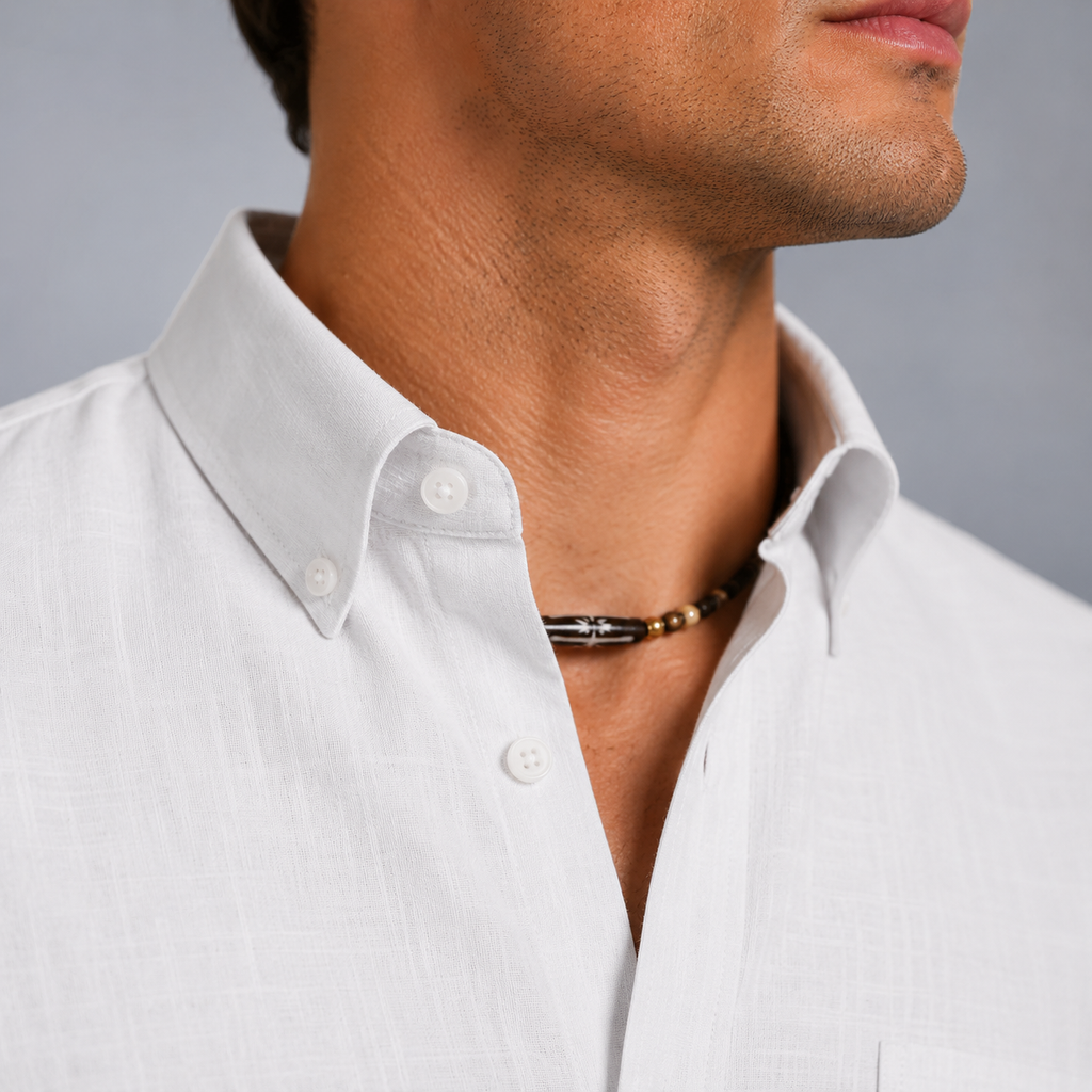 Men's Cotton Short Sleeve Pocket Button-Down Shirt Black Canvas