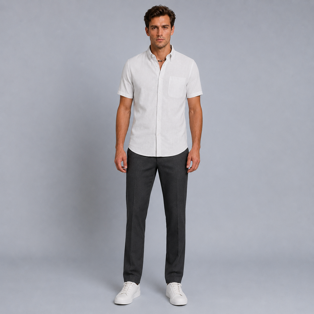 Men's Cotton Short Sleeve Pocket Button-Down Shirt Black Canvas