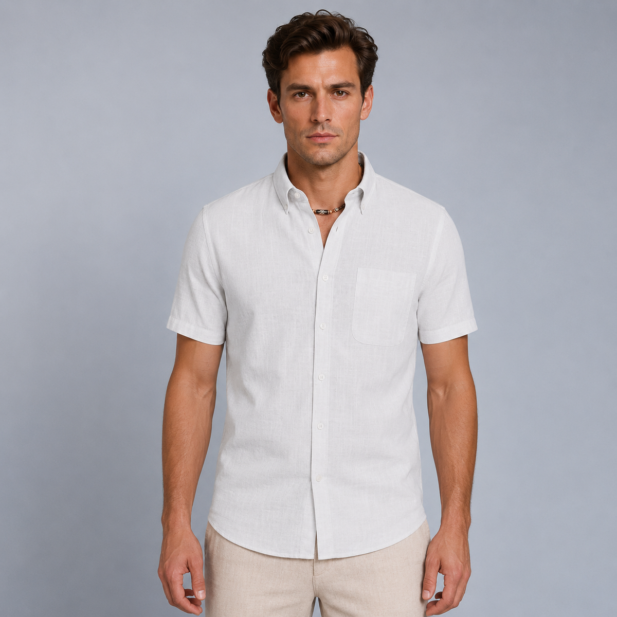 Men's Cotton Short Sleeve Pocket Button-Down Shirt Black Canvas