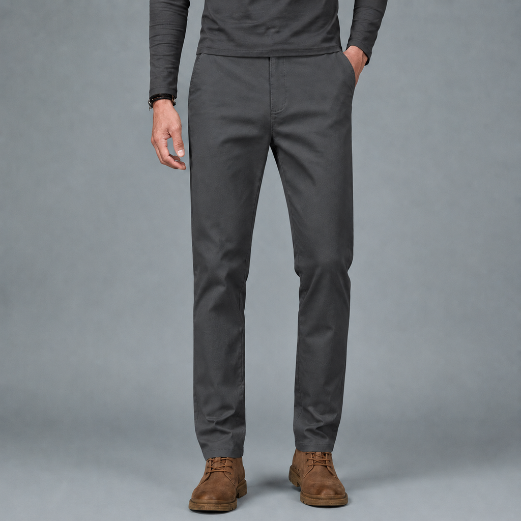 Men's Cotton Slim Straight Elastic Waist Trousers Black Canvas