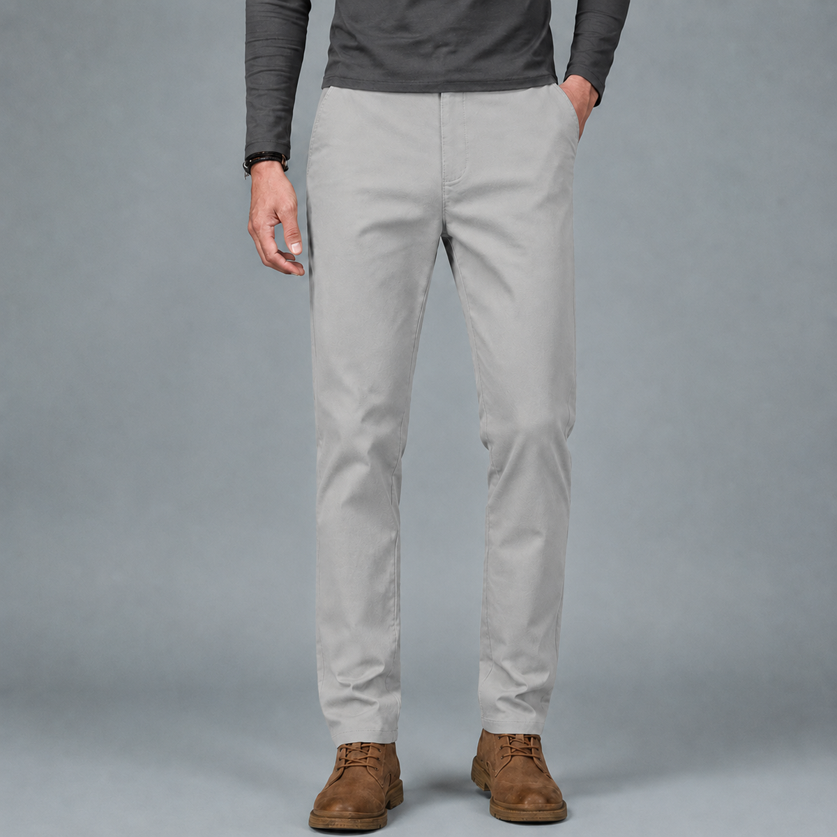 Men's Cotton Slim Straight Elastic Waist Trousers Black Canvas