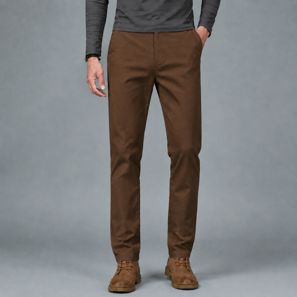 Men's Cotton Slim Straight Elastic Waist Trousers Black Canvas