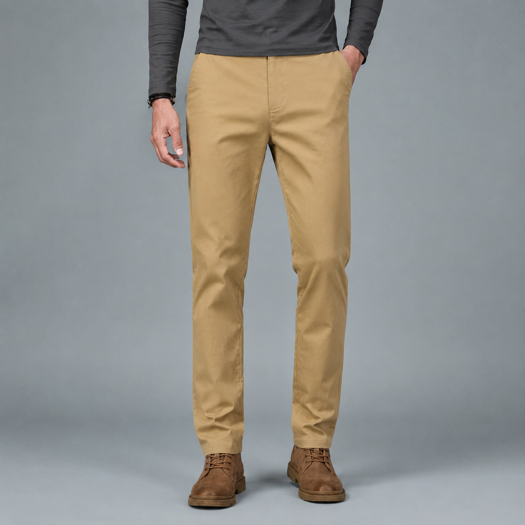 Men's Cotton Slim Straight Elastic Waist Trousers Black Canvas