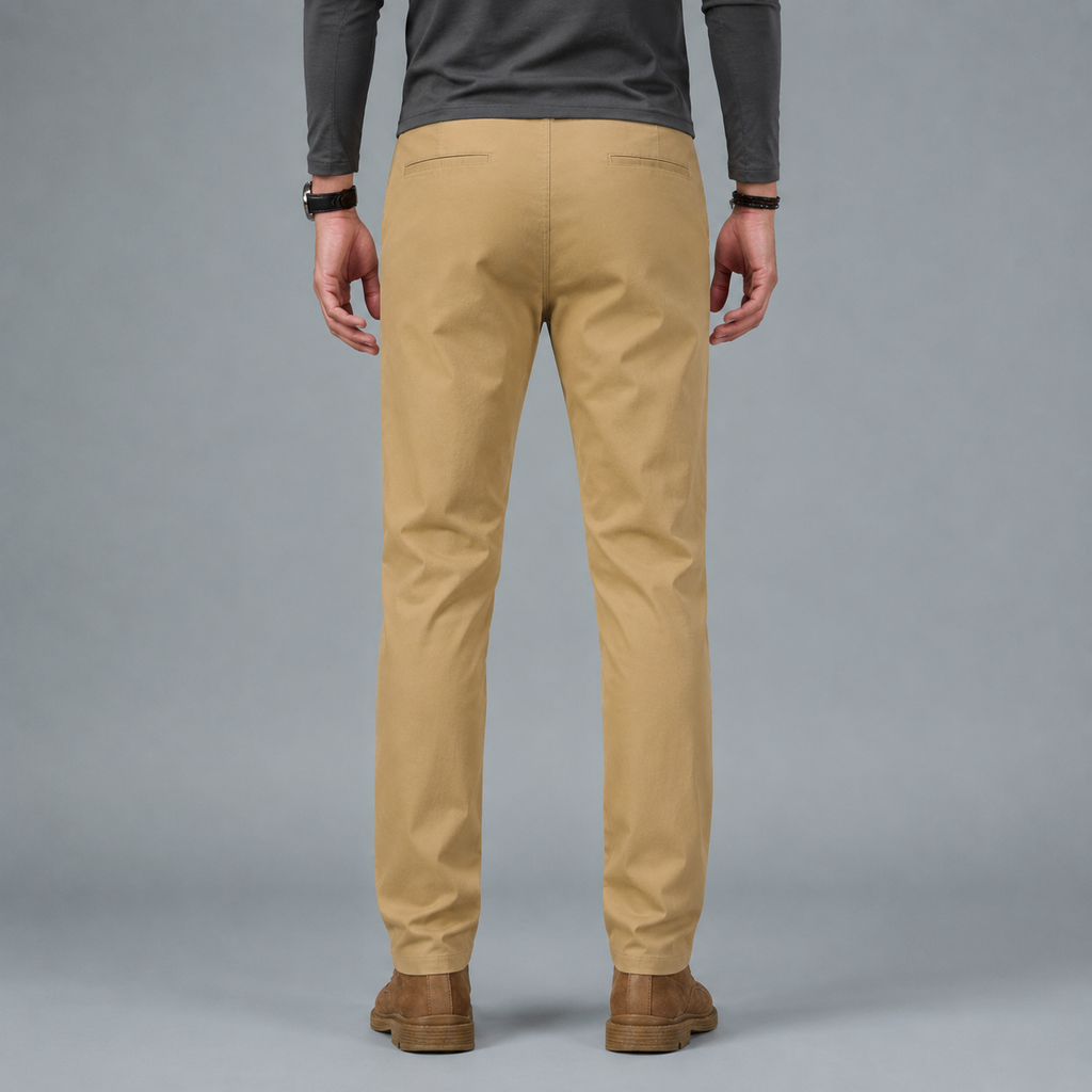 Men's Cotton Slim Straight Elastic Waist Trousers Black Canvas