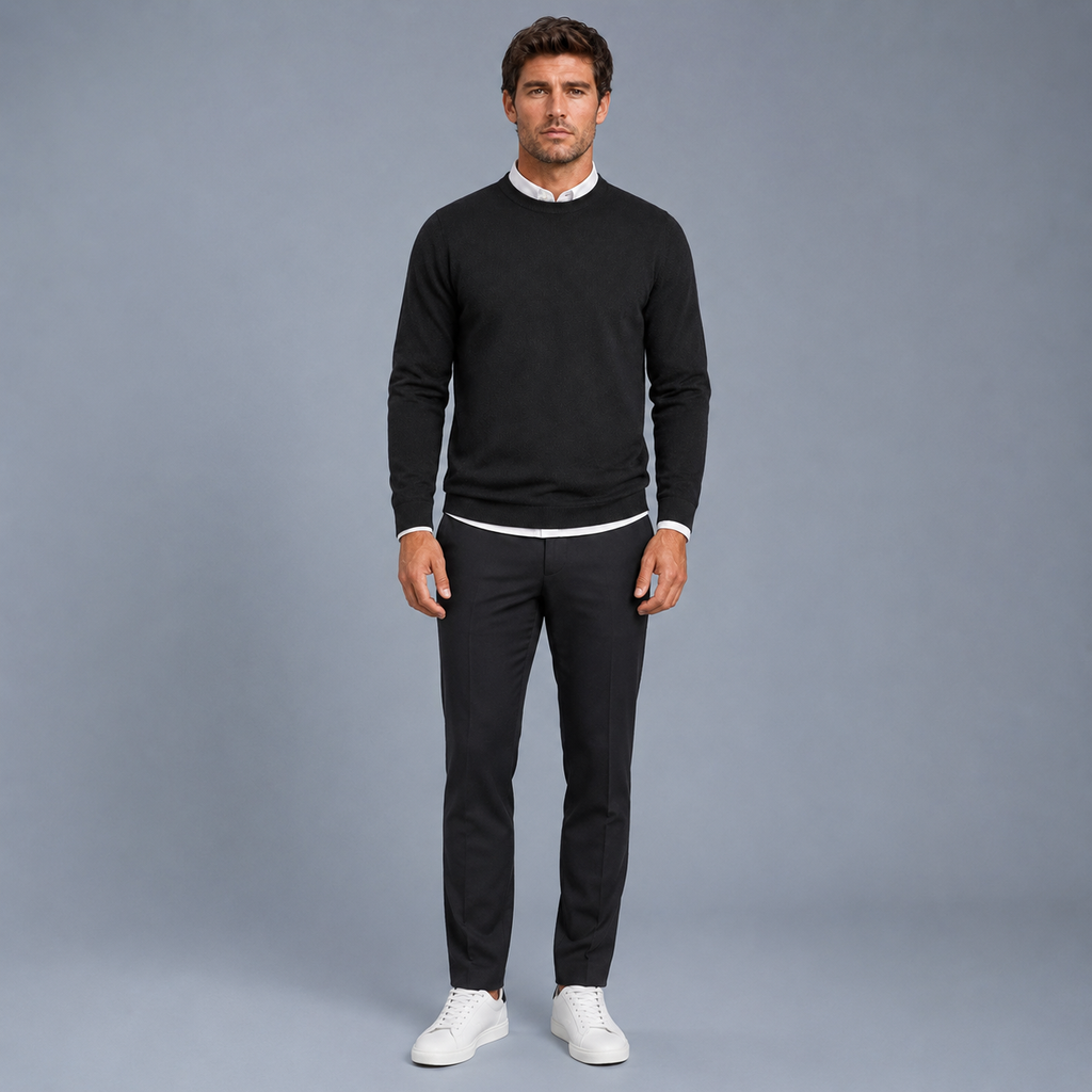 Men's Crew Neck Oversized Knit Pullover Jumper Black Canvas