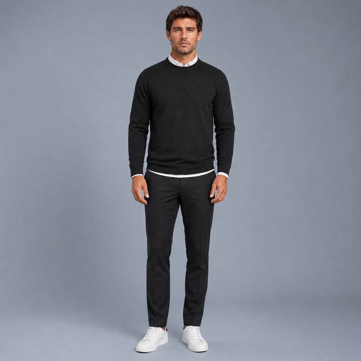 Men's Crew Neck Oversized Knit Pullover Jumper Black Canvas