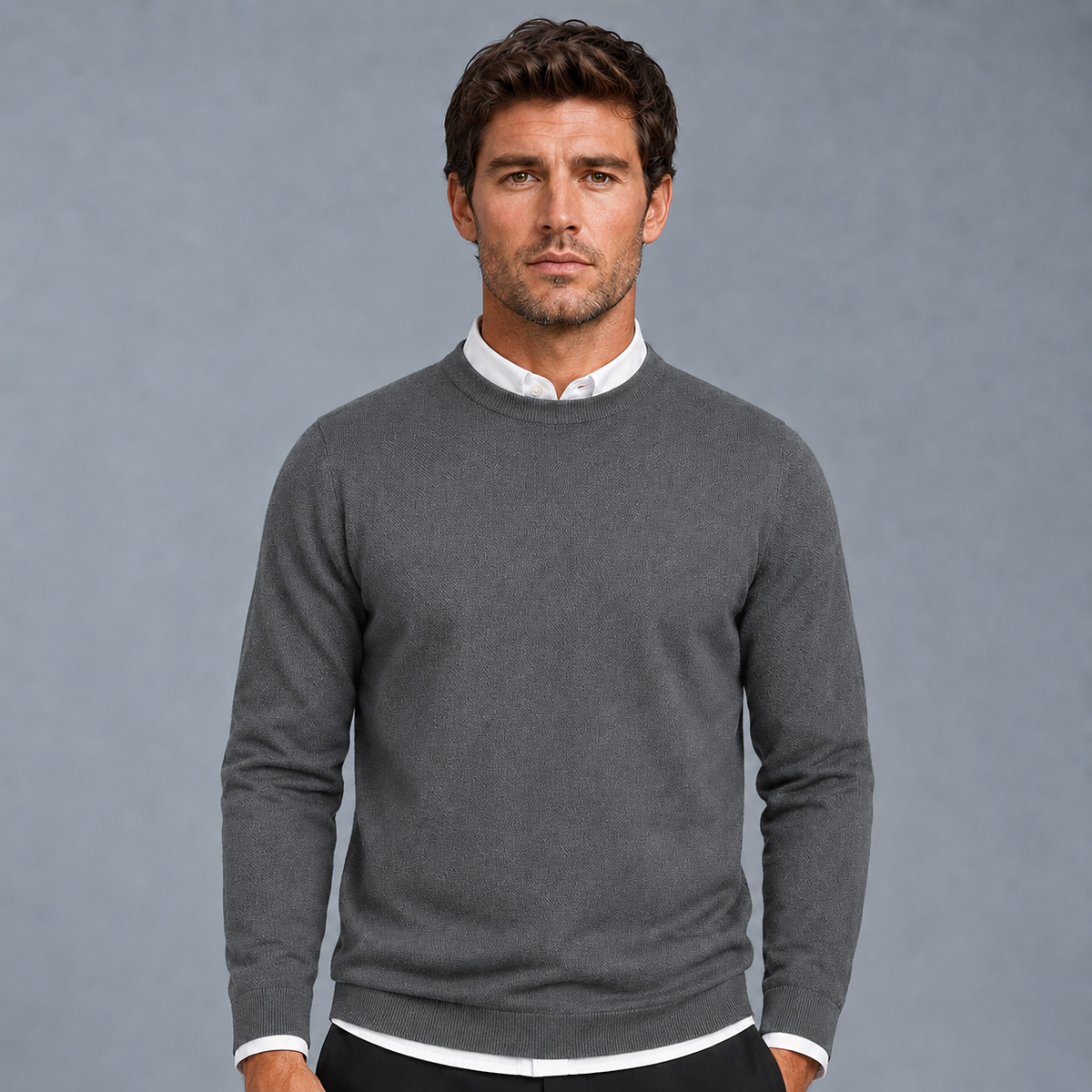 Men's Crew Neck Oversized Knit Pullover Jumper Black Canvas