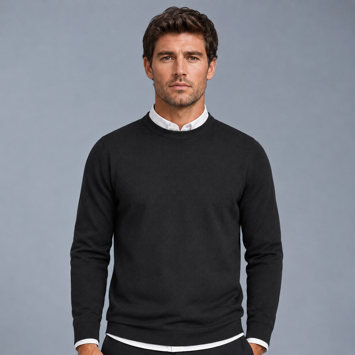 Men's Crew Neck Oversized Knit Pullover Jumper Black Canvas
