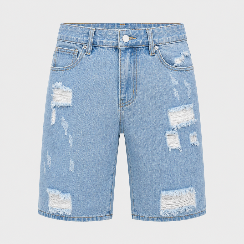 Men's Distressed Loose Straight Denim Shorts Black Canvas