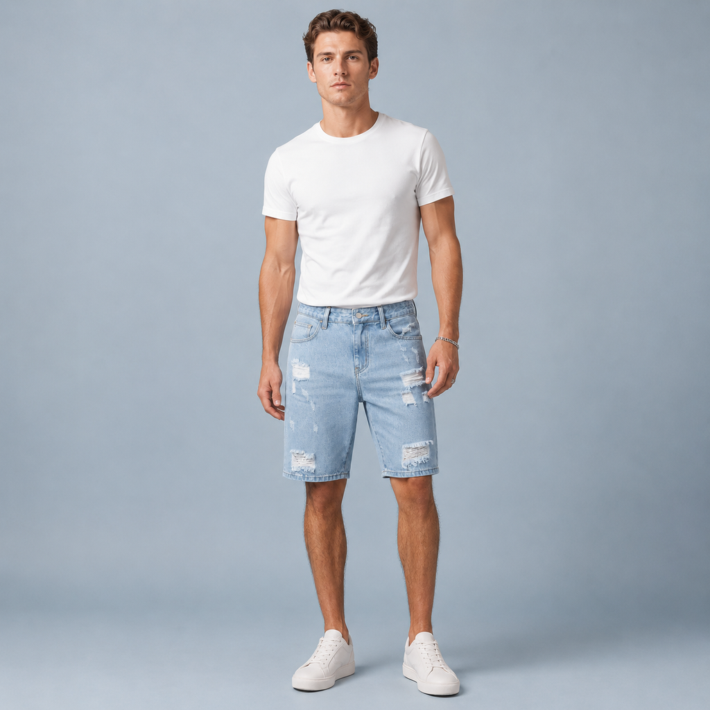 Men's Distressed Loose Straight Denim Shorts Black Canvas