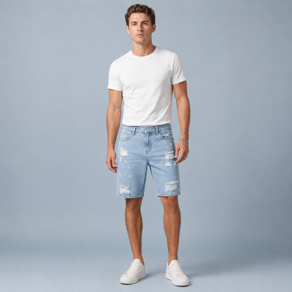 Men's Distressed Loose Straight Denim Shorts Black Canvas