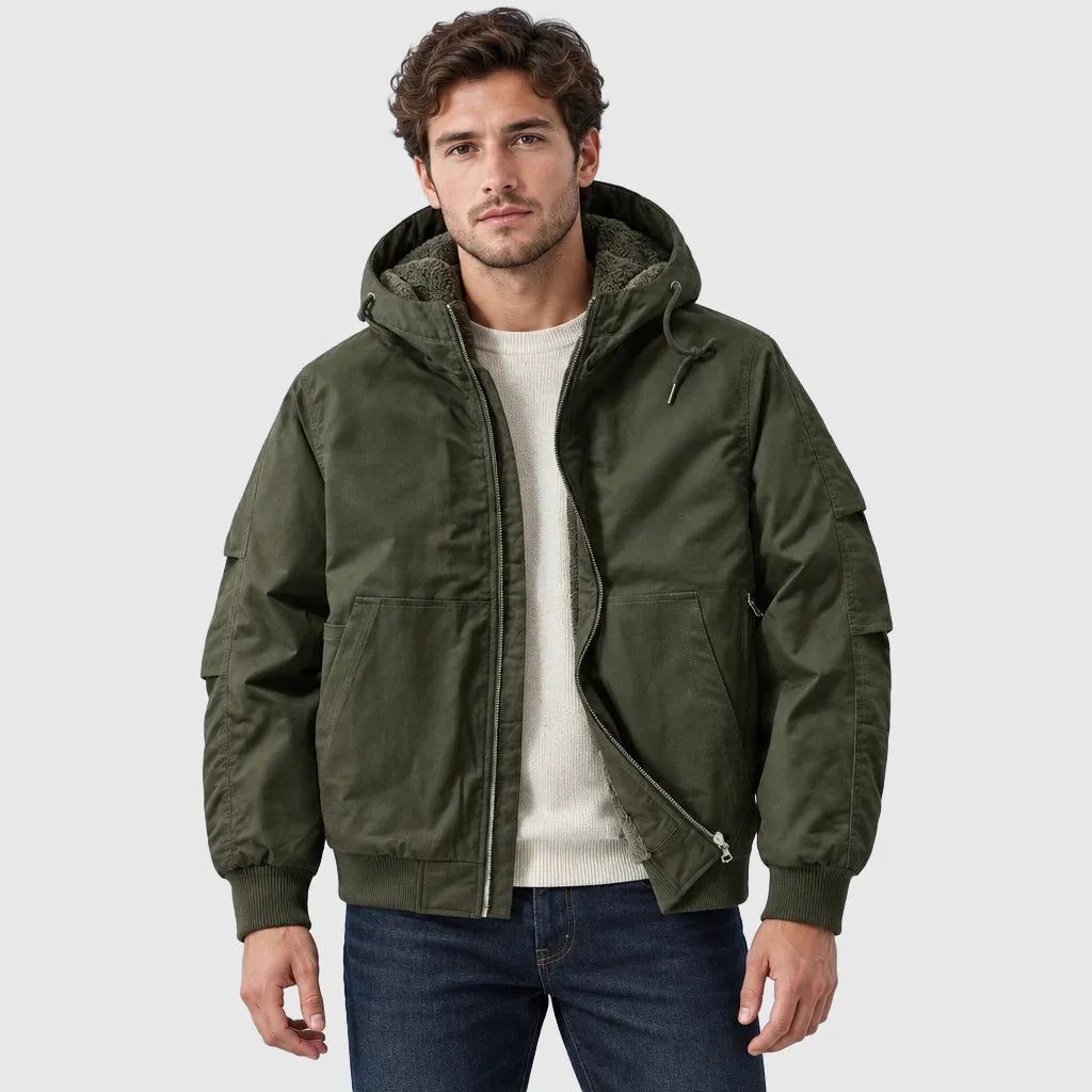 Men's Fleece Lined Hooded Bomber Jacket