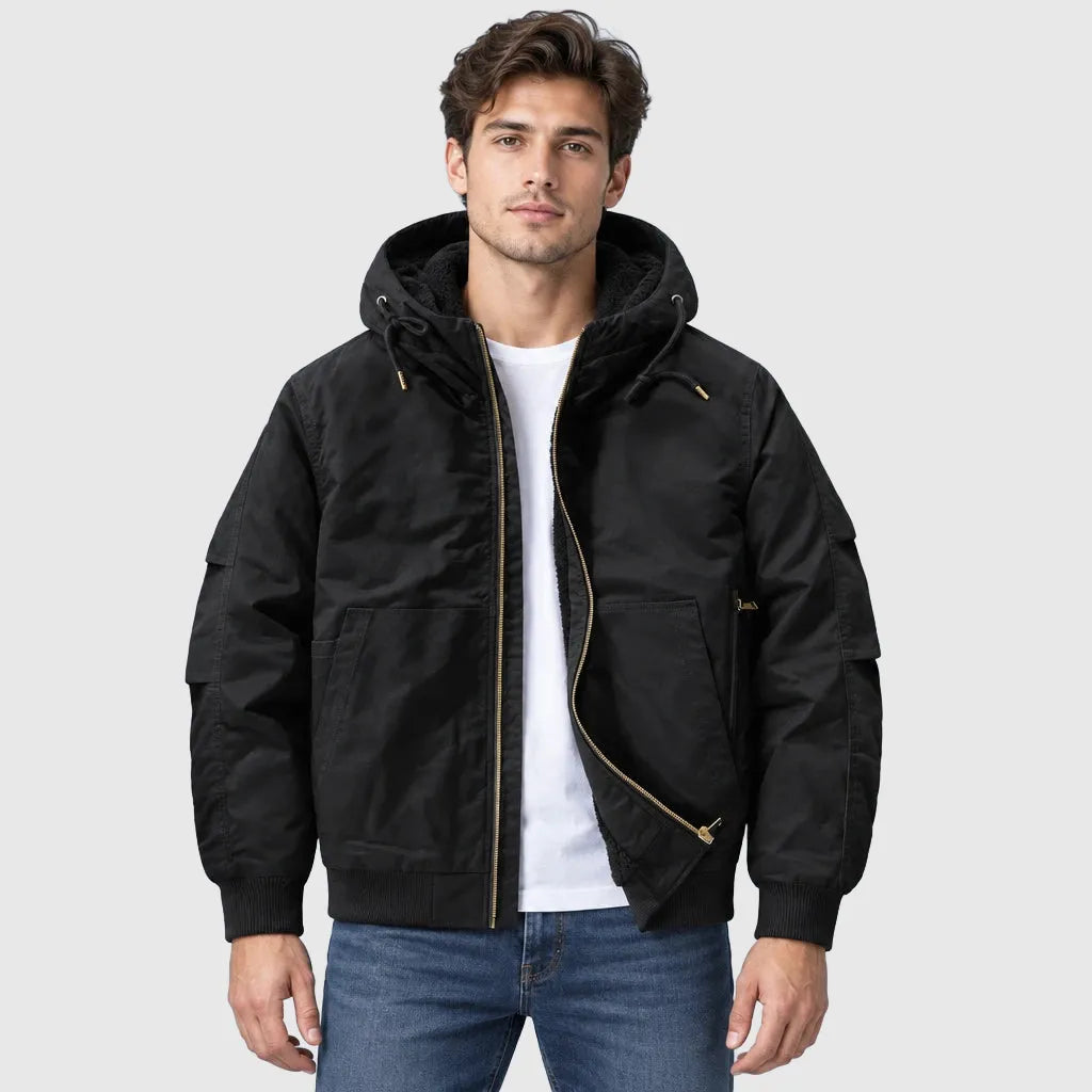 Men's Fleece Lined Hooded Bomber Jacket